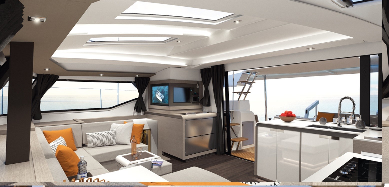 Catamaran main salon and cockpit