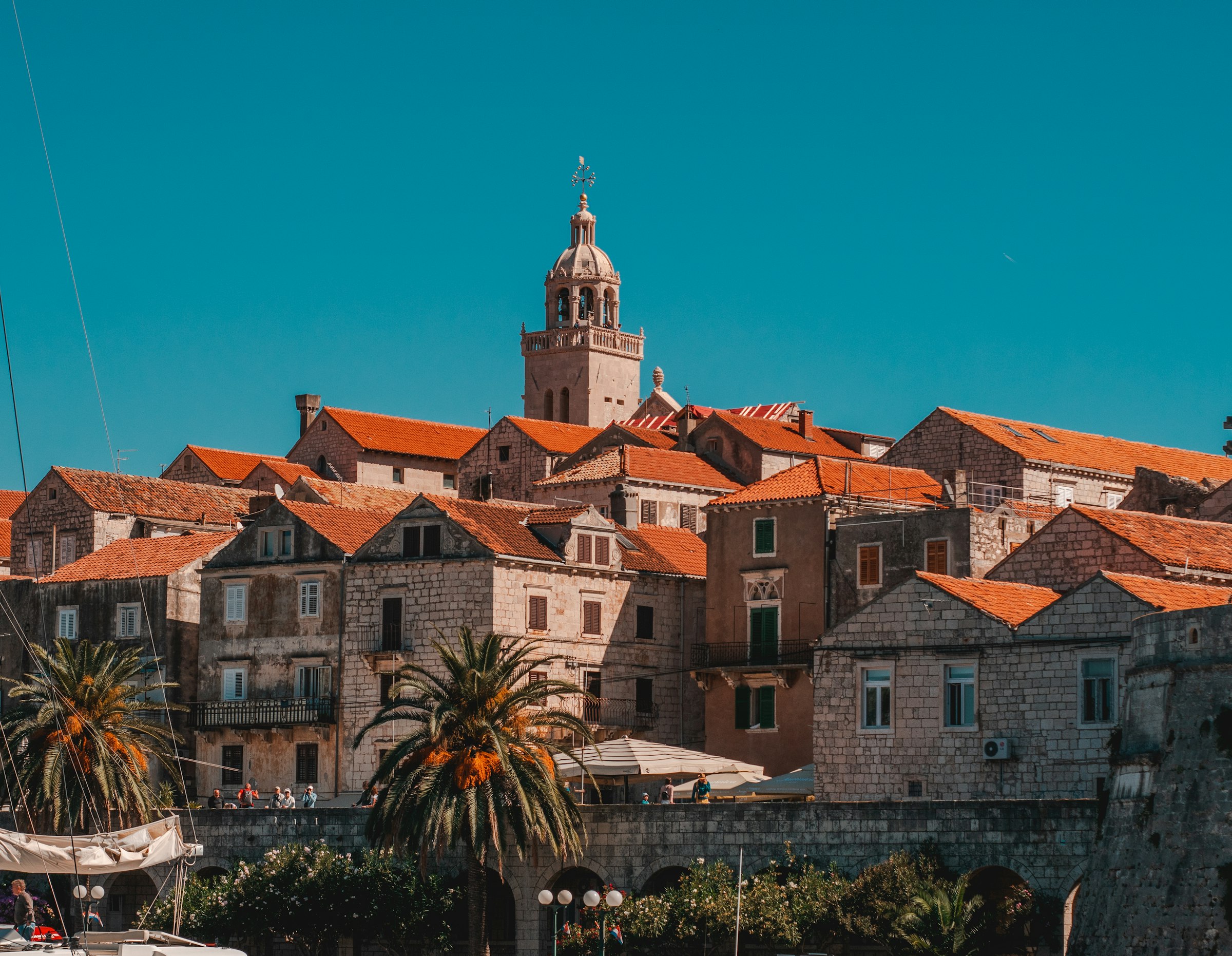Stone walls of Korcula seen from the sea